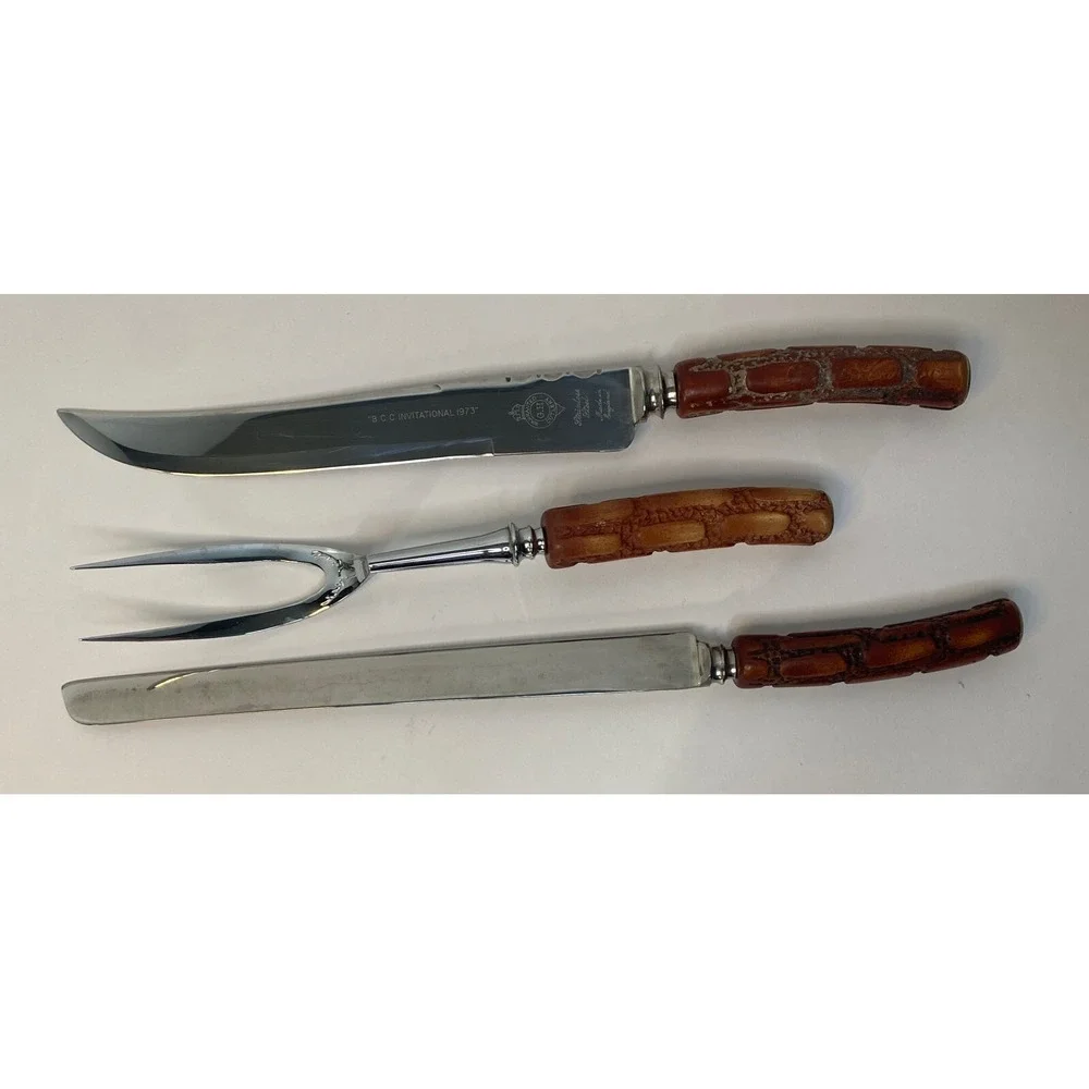 GH GLO-HILL Cutlery Connoisseurs Choice Rosewood Handle Cutlery 3 PC Set VTG EUC